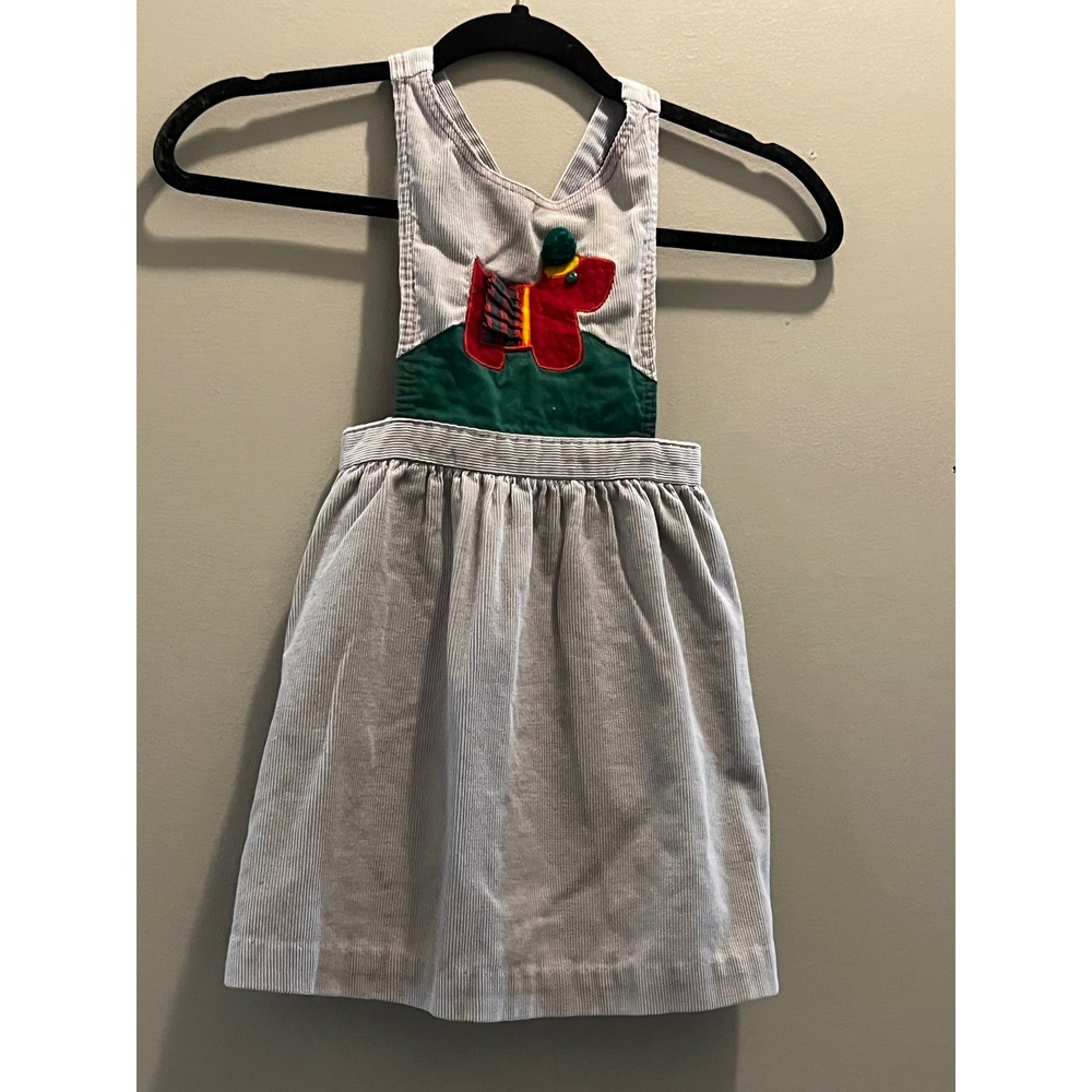 Ruth Scharf Corduroy Jumper Dress Kids 6 Gray Excellent Scottie Dog Applique USA